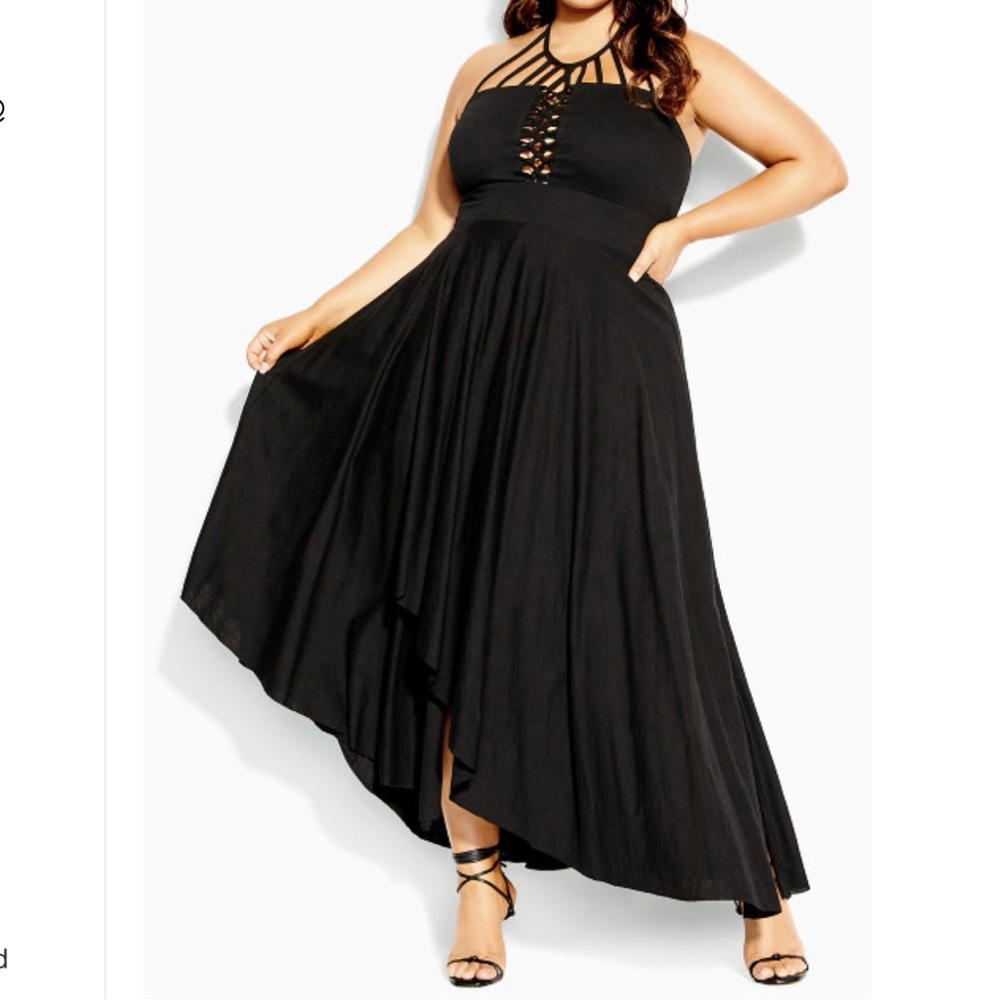 City Chic Maxi Plait Detail - Elegant Black Halter Dress